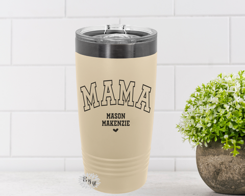 Engraved Tumbler, Personalized MAMA Cup With Kids Names, Mom Etched Tumbler, Etched Coffee Tumbler With Sliding Lid Option, Lots Of Colors