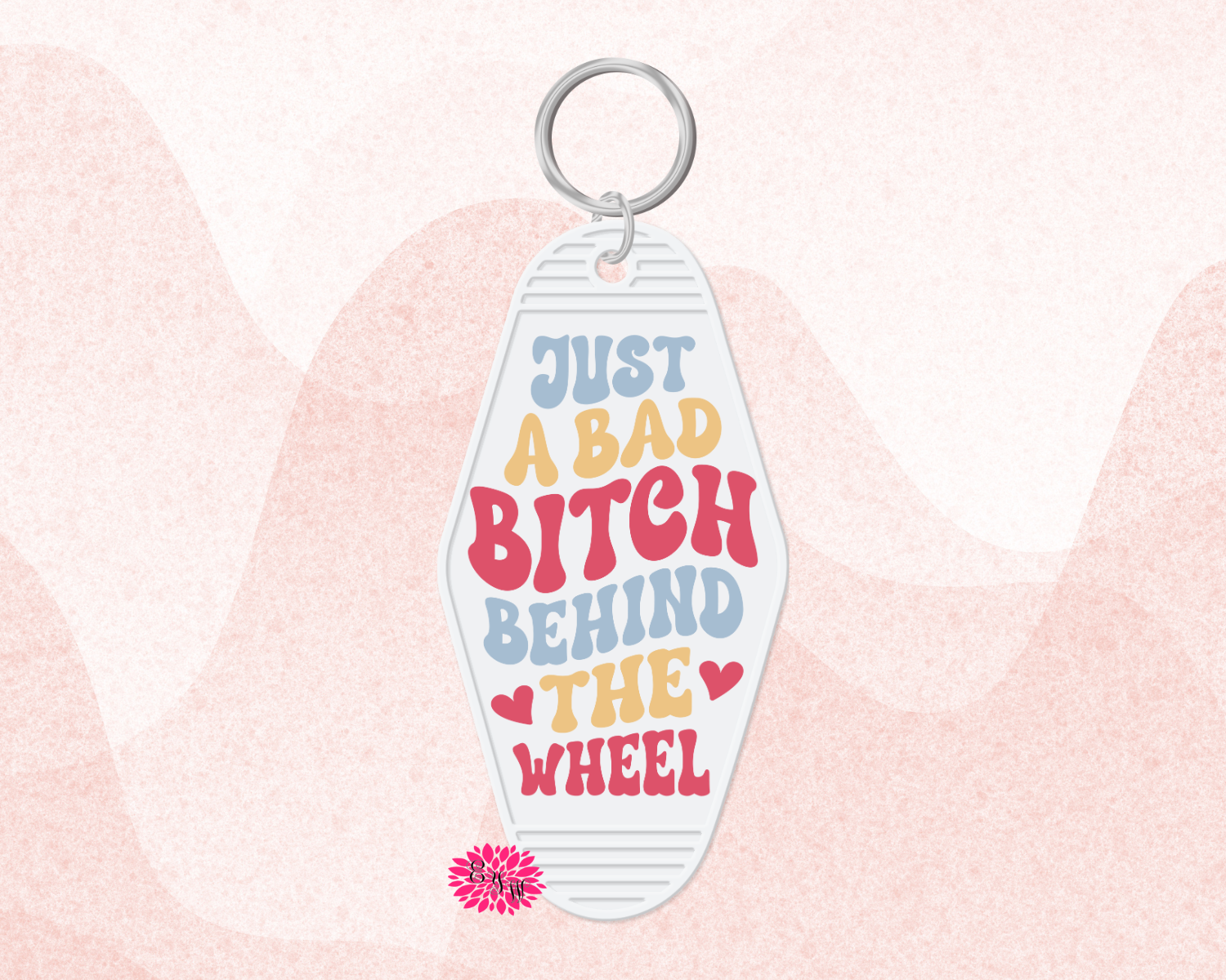 Motel Keychain, Just A Bad Bitch Behind The Wheel Keychain, Motel Keychain, Backpack Tag, Retro Keychain, UV Printed Keyring, Funny Keychain