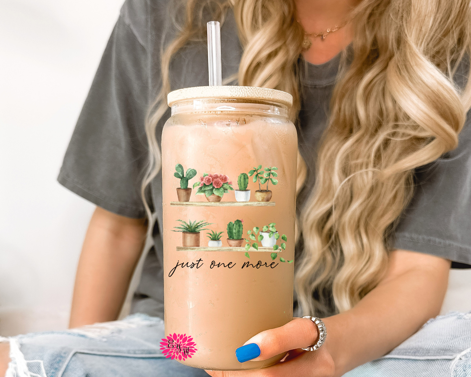 Iced Coffee Glass, Plant Lover Glass, Just One More Plant Iced Coffee Glass, 16oz Pint Glass Lid & Straw, Plant Obsession Iced Coffee Glass