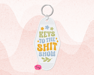 Motel Keychain, Keys To The Shit Show Keychain, White Motel Keychain, Backpack Tag, Retro Keychain, UV Printed Keyring, Funny Keychain