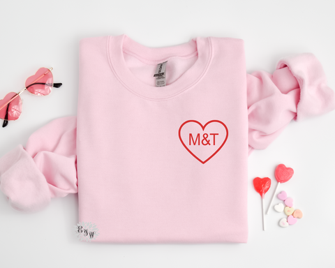 Valentines Sweatshirt, Boyfriend Initials In Heart Sweatshirt, St Valentine's Day Sweatshirt, St. Valentine's Day Shirt, Lots Of Colors