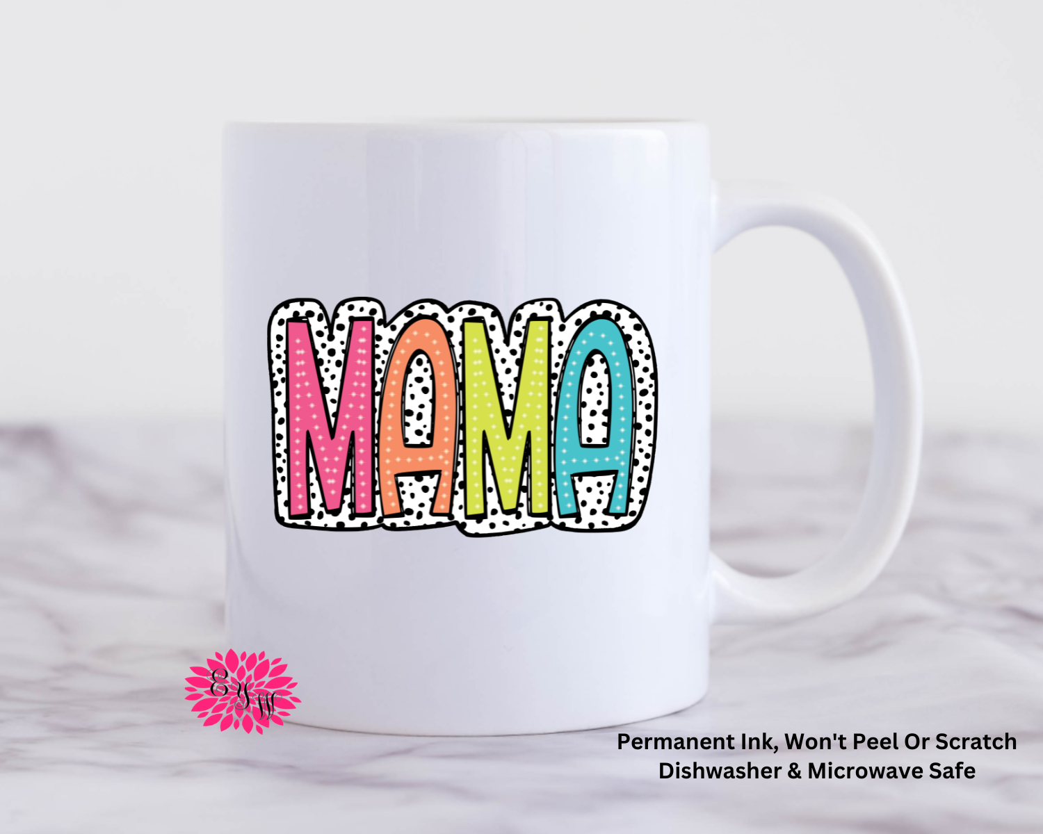 Coffee Mug, Mother's Day Mug, Mama Bright Letter Mug, 11oz Ceramic Coffee Handle Mug, Permanent Ink, Dishwasher Safe, Microwave Safe