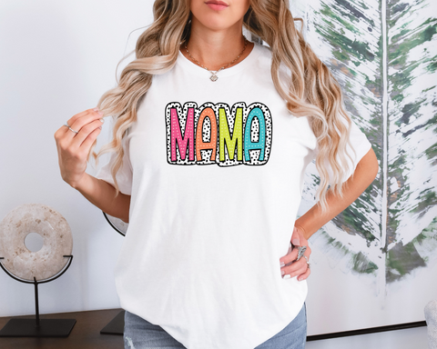 Mama T Shirt, Mama Dalmation Letters T-Shirt, Mama Crewneck Tee Shirt, Mama Tee, Mother's Day Tee, Mama T Shirt, Mama Tee. Lots Of Colors