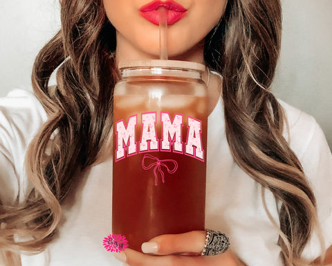 Mother's Day Glass, Mama Coquette Bow 16oz. Pint Glass Lid & Straw, Mama Iced Coffee Glass, Beer Glass Can, Beer Glass, Beer Can