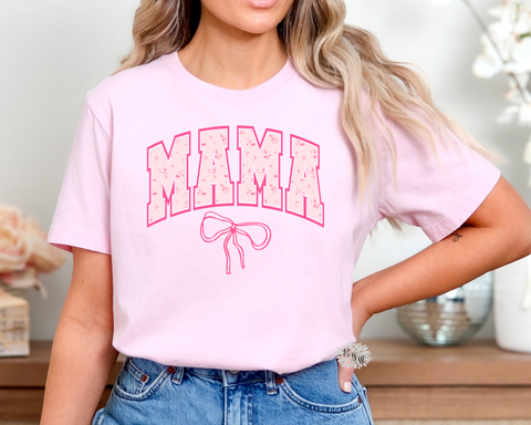 Mama T-Shirt, Mama Coquette Bow Crewneck Tee Shirt, Mama Varsity Tee, Mother's Day Tee, Mama Coquette Bow T Shirt, Mama Tee. Lots Of Colors