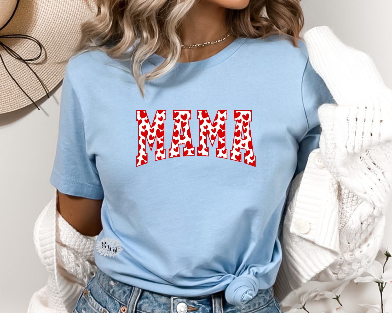 Mama T-Shirt, Mama Hearts Crewneck Tee Shirt, Mama Varsity Tee, Mother's Day Tee, Mama Hearts T Shirt, Mama Tee. Lots Of Colors