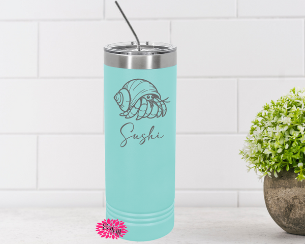 Hermit Crab Tumbler, Personalized Hermit Crab Engraved Tumbler, Hermit Crab Skinny Tumbler, Lasering Will Be In Silver, Many Colors