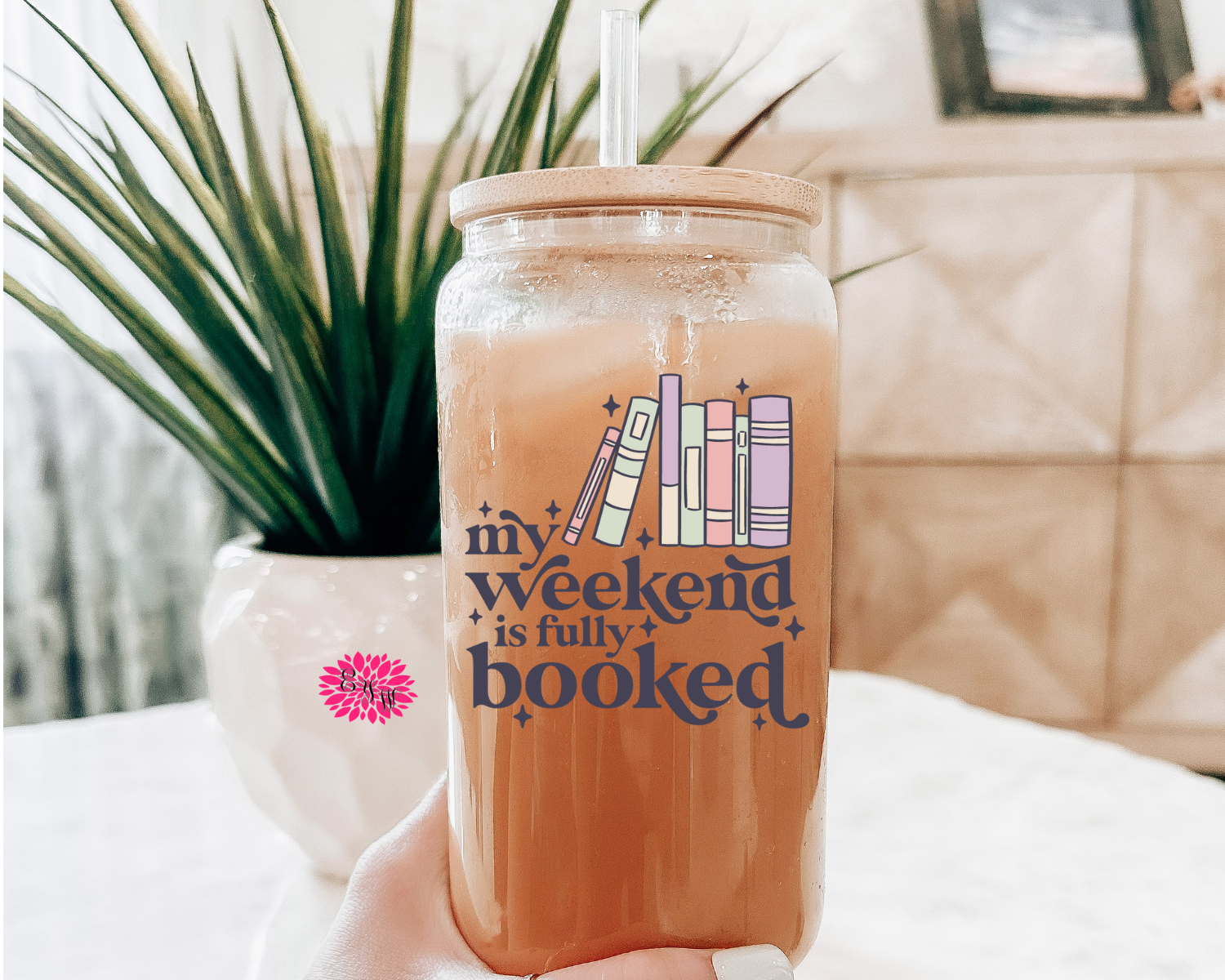 Iced Coffee Glass, My Weekend Is Fully Booked Iced Coffee Glass 16oz. Pint Glass Lid & Straw, Iced Coffee Glass, Beer Glass, Book Lover