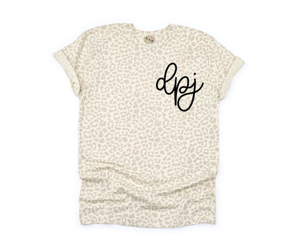 Leopard Tee, Personalized Leopard T-Shirt, Monogrammed Tee, Monogram Crewneck T-Shirt, Monogrammed T-Shirt, Other Tee And Text Colors