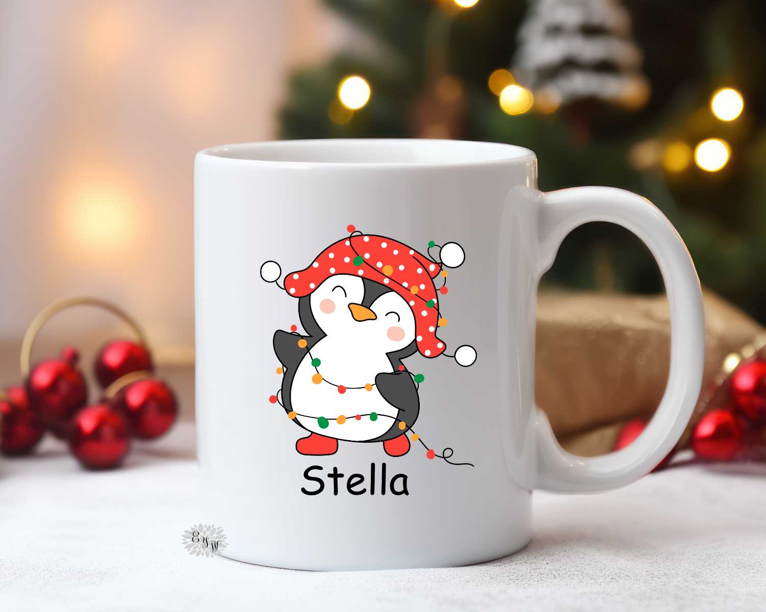 Personalized Christmas Mug, Kids Penguin Christmas Mug, 11oz Ceramic Coffee Mug With Handle, Permanent Ink, Dishwasher Safe, Microwave Safe