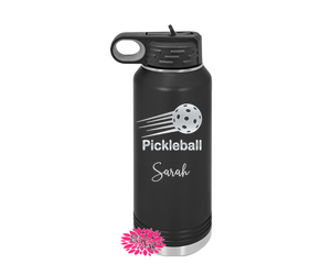 Pickleball Water Bottle, Personalized Pickleball Water Bottle With Straw, 4 SIZES, Stainless Water Bottle, Stainless Steel Sports Bottle