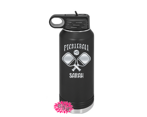 Pickleball Water Bottle, Personalized Pickleball Water Bottle With Straw, 4 SIZES, Stainless Water Bottle, Stainless Steel Sports Bottle