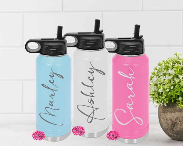 Engraved Water Bottle, Personalized Etched Water Bottle With Straw, 32oz Stainless Water Bottle, Stainless Steel Sport Bottle