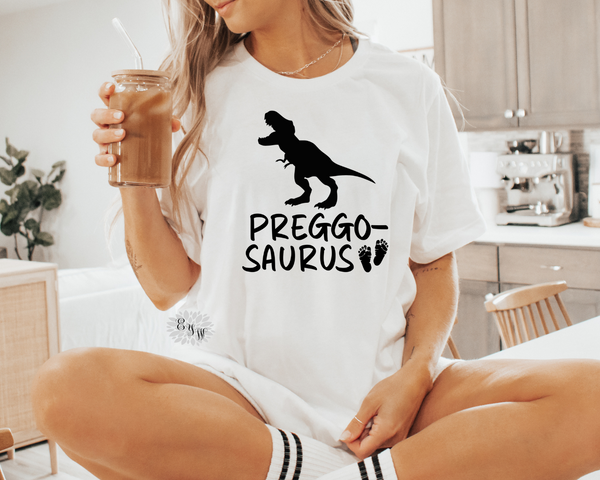 Preggo-Saurus Maternity Shirt, Funny Maternity Tee, Cute Pregnancy Announcement Adult Tee Shirt, Maternity Photo Shirt Lots Of Colors