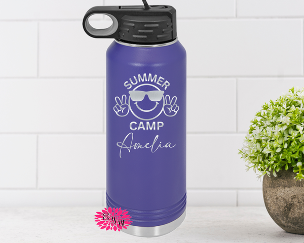 Engraved Water Bottle, Personalized Camp Bottle, Etched Water Bottle With Straw, 4 SIZES, Stainless Steel Water Bottle, Summer Camp Bottle