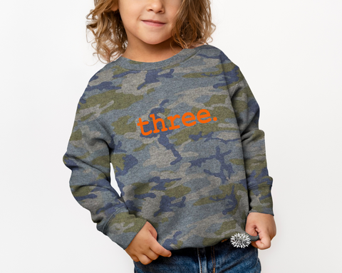 Toddler Camo Sweatshirt, Children's Birthday Sweatshirt, Kids Camo Birthday Sweatshirt, Any Age & Text Colors, Toddler Crewneck Sweatshirt