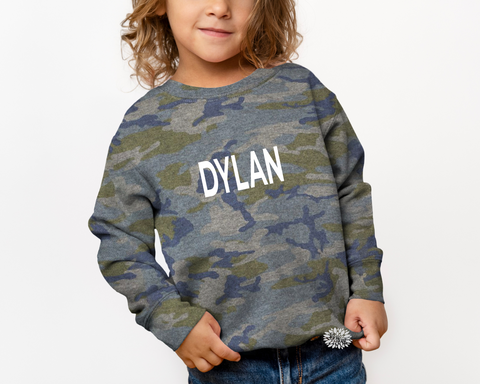Personalized Toddler Camo Sweatshirt, Children's Sweatshirt, Kids Camo Sweatshirt, Lots Of Fonts & Text Colors, Toddler Crewneck Sweatshirt