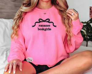 Romance Book Girlie Sweatshirt, Embroidered Coquette Bow Crewneck Sweatshirt, Embroidered Bow Adult Sweatshirt, Cute Bow Adult Sweatshirt