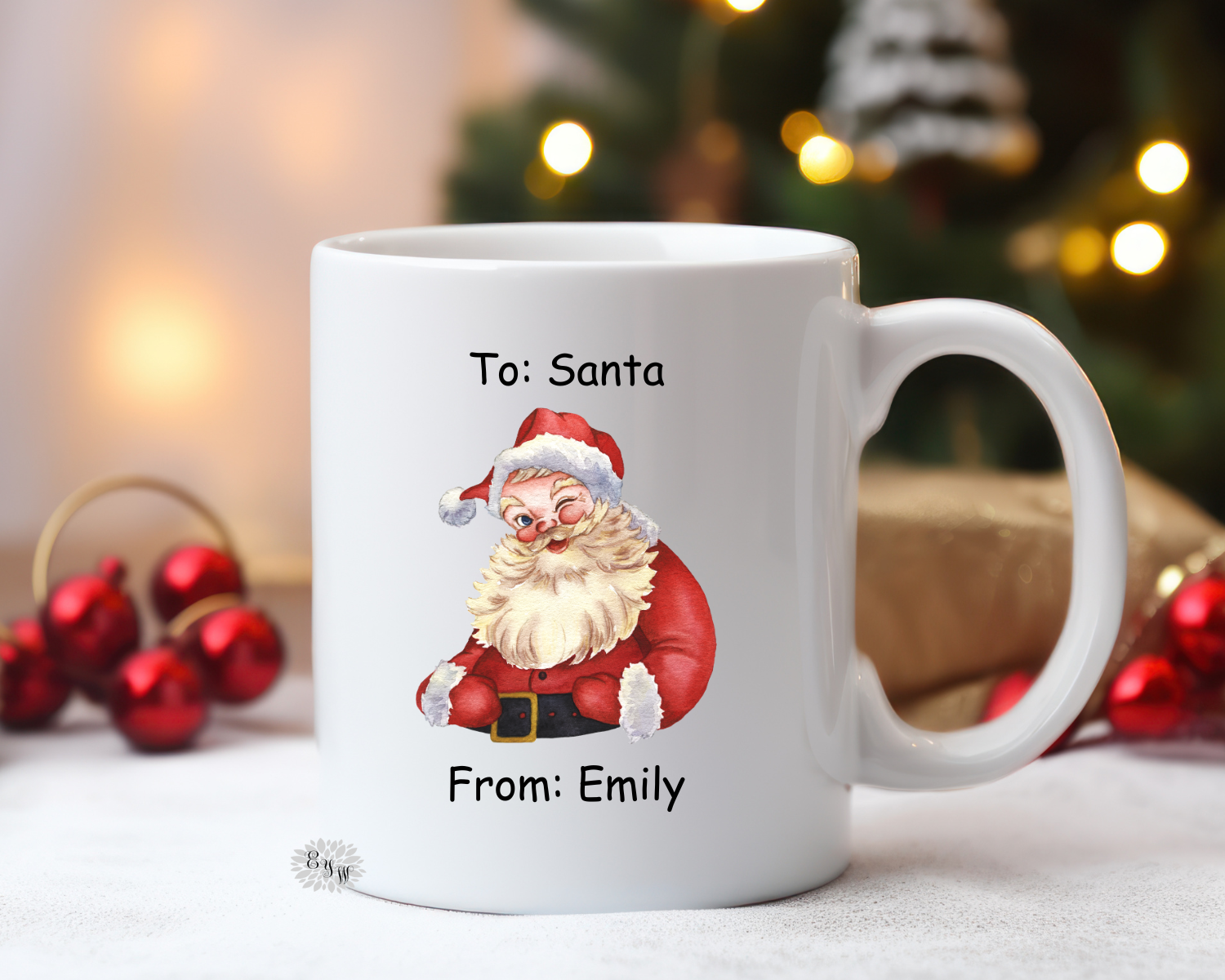 Personalized Christmas Mug, Kids Santa Christmas Mug, 11oz Ceramic Coffee Mug With Handle, Permanent Ink, Dishwasher Safe, Microwave Safe