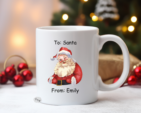 Personalized Christmas Mug, Kids Santa Christmas Mug, 11oz Ceramic Coffee Mug With Handle, Permanent Ink, Dishwasher Safe, Microwave Safe