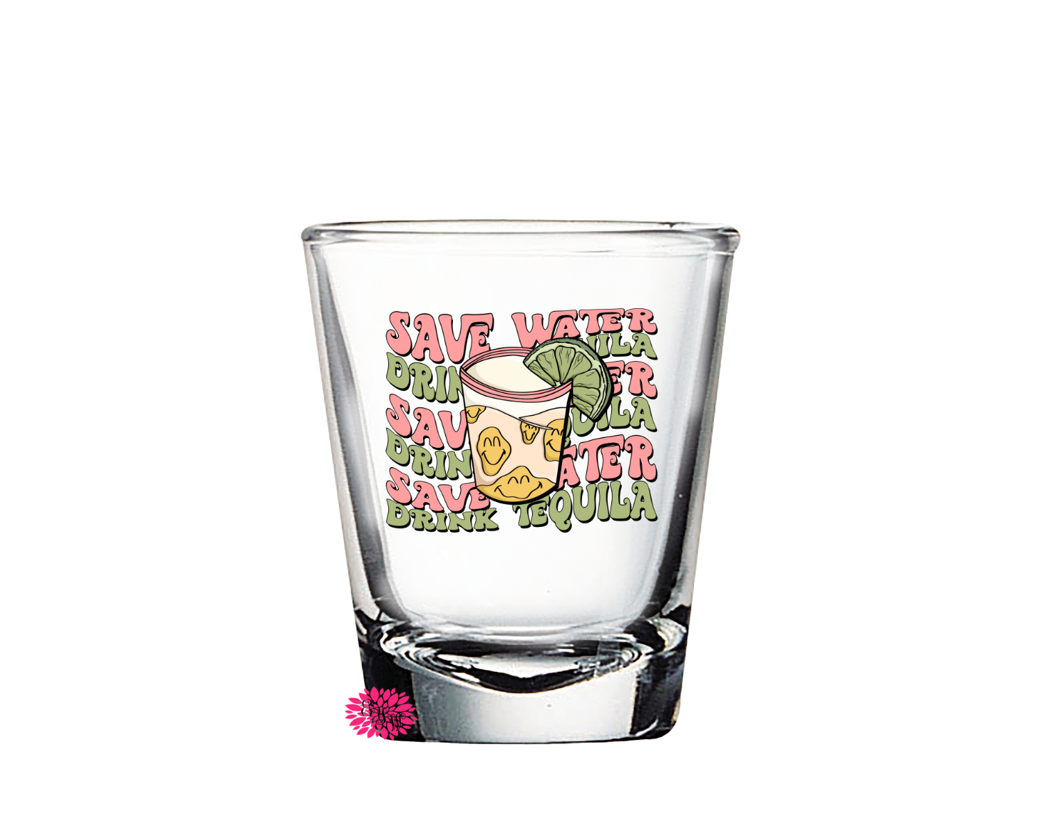 Save Water Drink Tequila Shot Glass, Vacation Shot Glass, Summer Shot Glass, 2oz Round Shot Glass, Printed Shot Glass