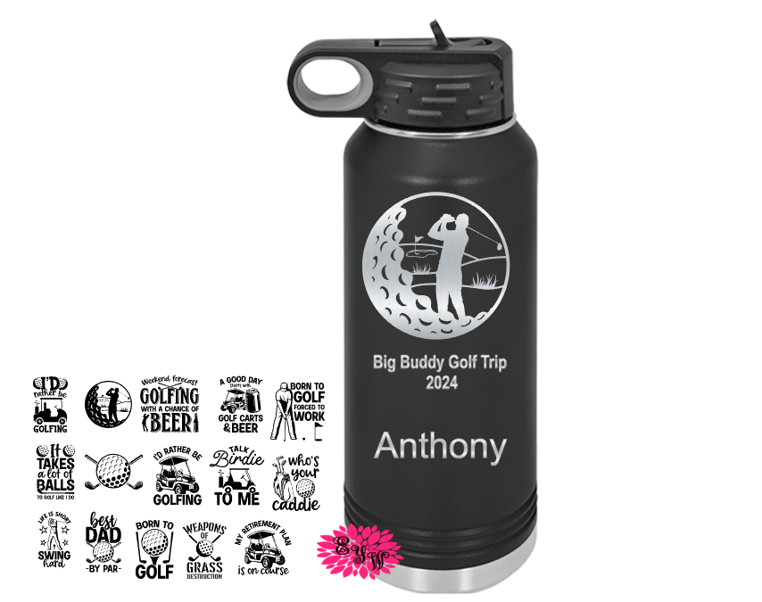 Engraved Water Bottle, Personalized Etched Water Bottle With Straw, Golf Water Bottle, Stainless Steel Bottle, Sports Bottle, Many Designs