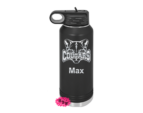 Engraved Water Bottle, Personalized Cougar Mascot Etched Water Bottle With Straw, 4 SIZES Stainless Steel Water Bottle, Sports Bottle