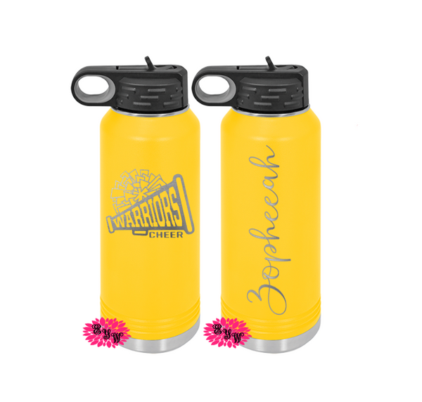 34 Warriors Cheer Yellow 40oz 2-Sided Bottles - Font #2 For Names