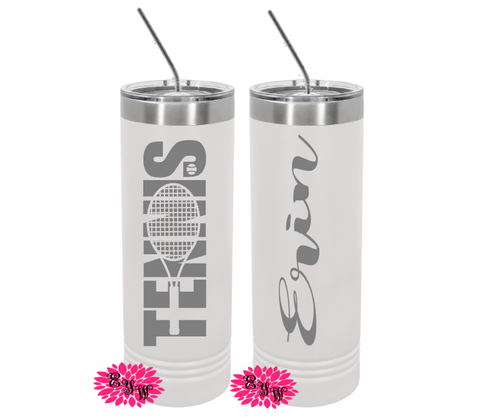 Personalized Tennis Cup, Engraved Stainless Tumbler, Tennis Cup, Tennis Tumbler, Tennis 2-Sided Tumbler, Etched Skinny Steel Tumbler