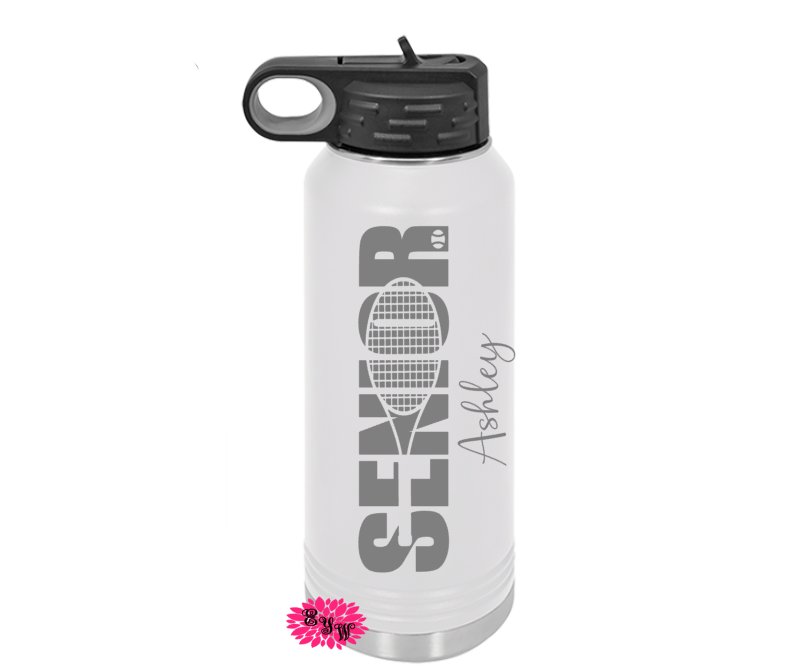 Engraved Tennis Bottle, Personalized Senior Tennis Water Bottle With Straw, 4 SIZES Stainless Steel Water Bottle, Etched Sports Bottle