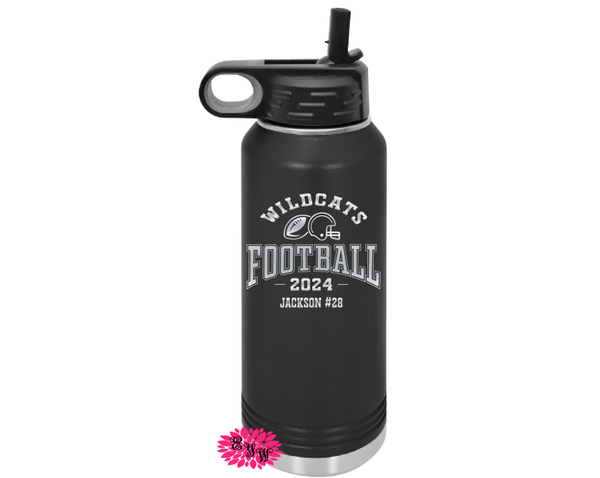 Football Water Bottle, Personalized Engraved Water Bottle With Straw, 4 SIZES, Stainless Steel Water Bottle, Custom Stainless Steel Bottle