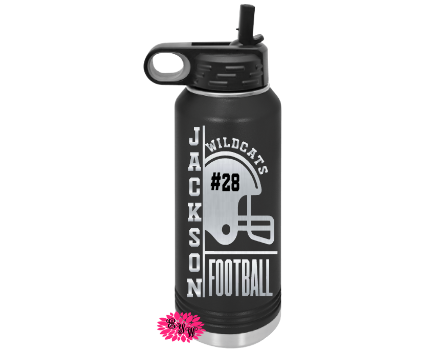 Football Water Bottle, Personalized Engraved Water Bottle With Straw, 4 SIZES, Stainless Steel Water Bottle, Custom Stainless Steel Bottle