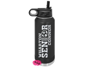 Soccer Water Bottle, Engraved Senior Soccer Water Bottle With Straw, 4 SIZES, Soccer Bottle, Stainless Steel Water Bottle, Custom Bottle