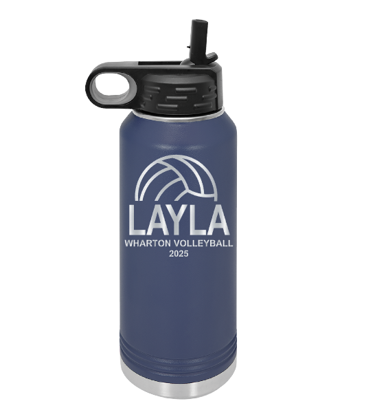 Wharton Navy 32oz Water Bottle - Name: Layla