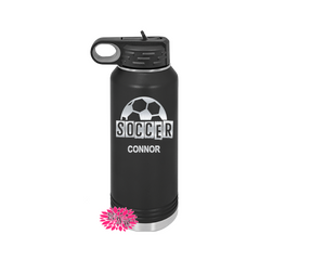 Soccer Water Bottle, Engraved Water Bottle With Straw, 4 SIZES, Soccer Bottle, Stainless Steel Water Bottle, Custom Sports Bottle