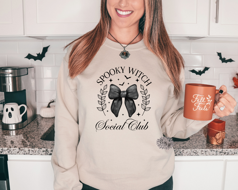 Fall Sweatshirt, Spooky Witch Social Club Coquette Bow Sweatshirt, Halloween Adult Sweatshirt, Halloween Sweatshirt, Many Colors