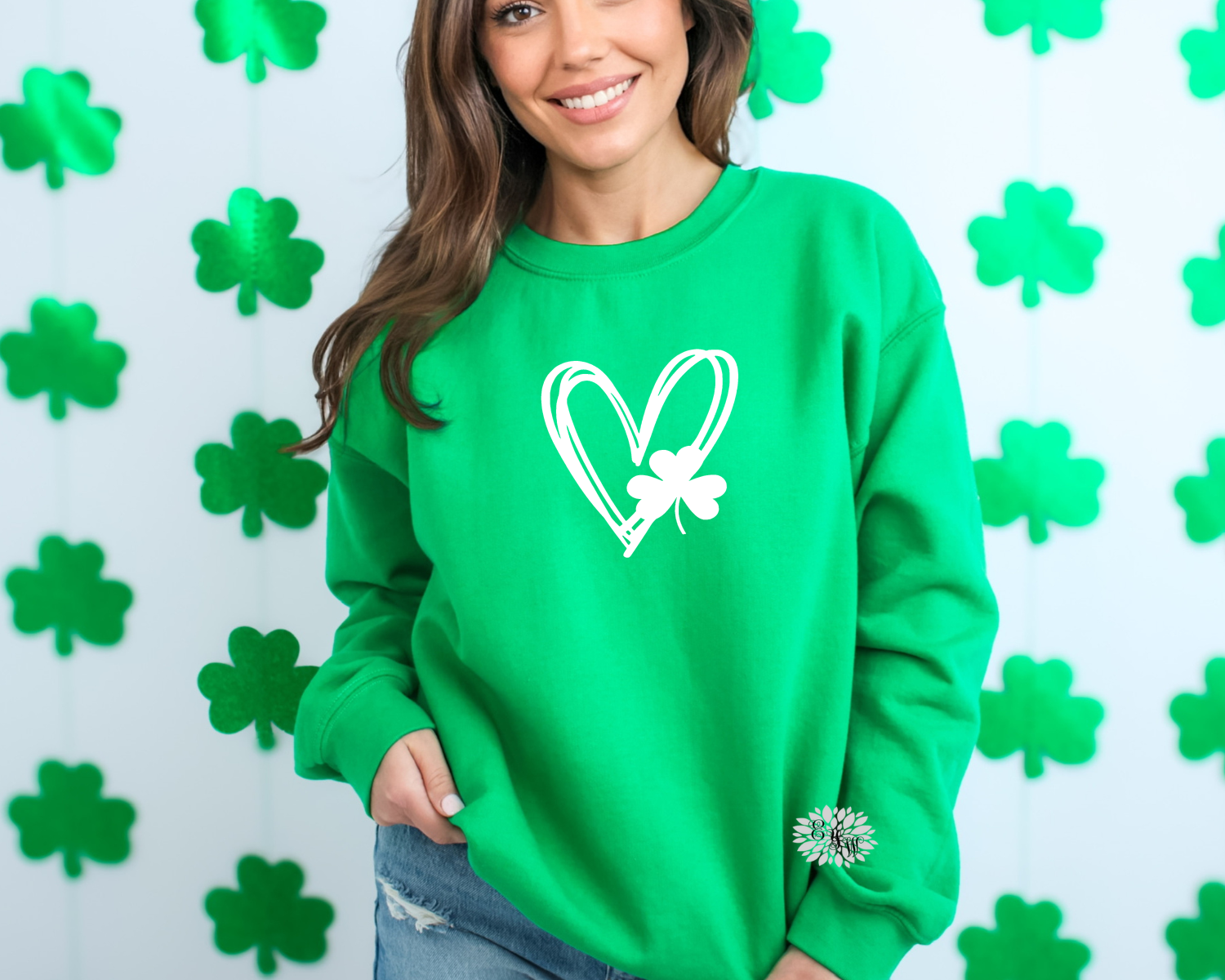 St. Patrick's Day Sweatshirt, Shamrock Heart Crewneck Sweatshirt, St. Patty's Day Adult Sweatshirt, Smiley Sweatshirt. Lots Of Colors