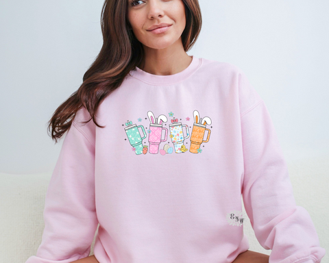 Easter Sweatshirt, Easter Bunny Tumbler Crewneck Sweatshirt, Cute Easter Adult Sweatshirt, Easter Bunny Sweatshirt. Lots Of Colors