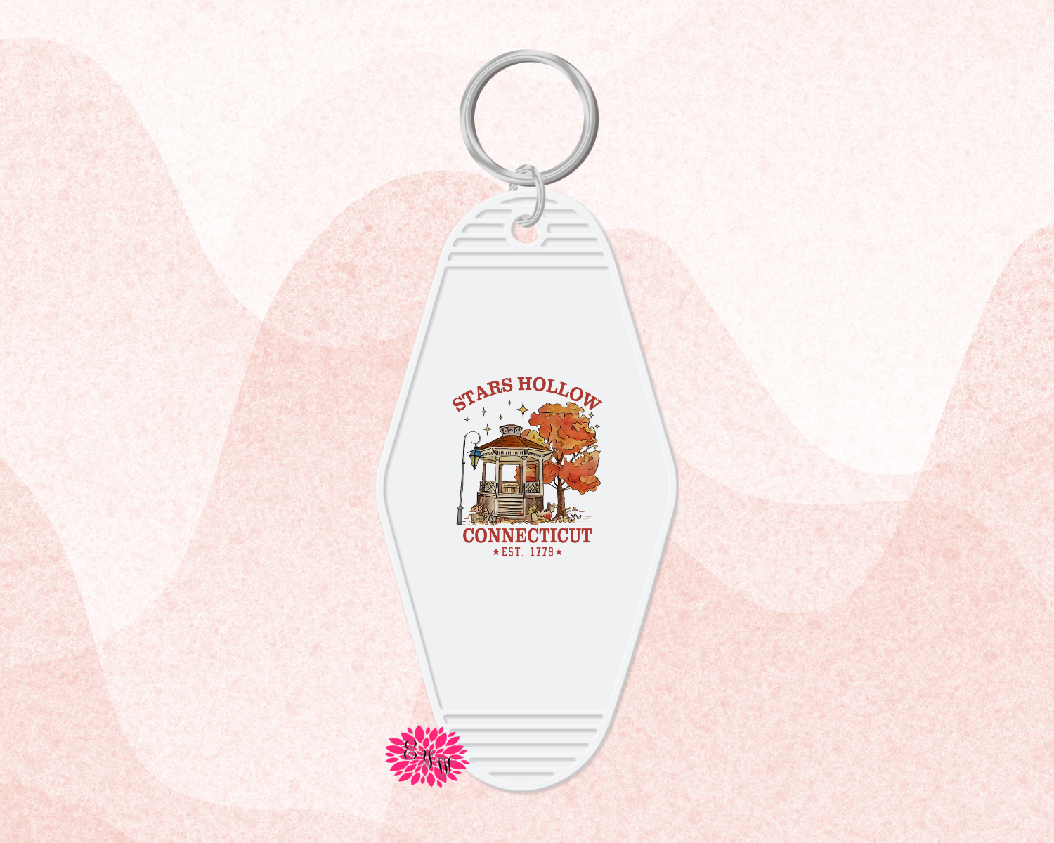 Motel Keychain, Stars Hollow Keychain, Stars Hollow Connecticut Keychain, Backpack Tag, Retro Keychain, UV Printed Keyring, Stars Hollow