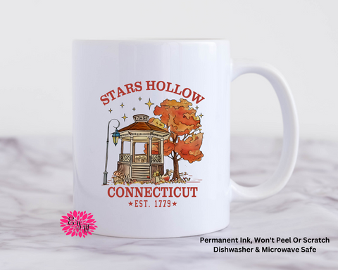 Stars Hollow Coffee Mug, Stars Hollow Connecticut Coffee Mug, 11oz Ceramic Coffee Handle Mug, Permanent Ink, Dishwasher Safe, Microwave Safe