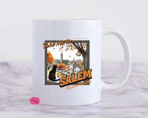 Halloween Coffee Mug, Fall Salem Black Cat Coffee Mug, 11oz Ceramic Coffee Handle Mug, Permanent Ink, Dishwasher Safe, Microwave Safe