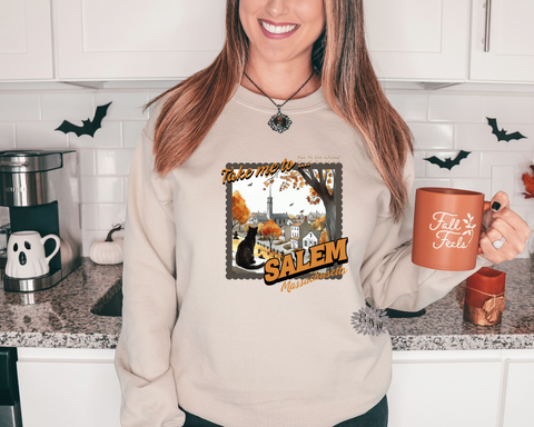 Fall Sweatshirt, Take Me To Salem Crewneck Sweatshirt, Black Cat Salem Massachusetts Adult Sweatshirt, Stars Hollow Sweatshirt, Many Colors