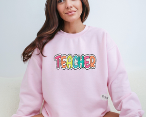 Teacher Sweatshirt, Teacher Dalmation Letters Sweatshirt, Teacher Crewneck Sweatshirt, Teacher Appreciation Sweatshirt, Lots Of Colors