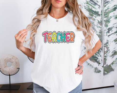 Teacher Shirt, Teacher Dalmation Letters T-Shirt, Crewneck Tee Shirt, Teacher Tee, Teacher T Shirt, Dalmation Letters Tee. Lots Of Colors