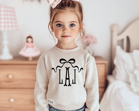 Personalized Toddler Sweatshirt, Children's Monogrammed Sweatshirt, Kids Sweatshirt, More Sweatshirt Colors, Toddler Coquette Bow Sweatshirt