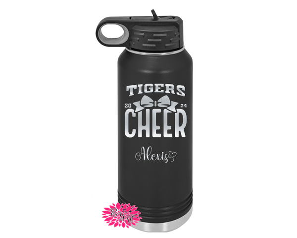 Engraved Water Bottle, Personalized Cheer Bottle, Etched Water Bottle With Straw, 4 SIZES, 17 Colors, Stainless Steel Water Bottle