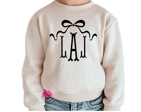 Personalized Toddler Sweatshirt, Children's Monogrammed Sweatshirt, Kids Sweatshirt, More Sweatshirt Colors, Toddler Coquette Bow Sweatshirt