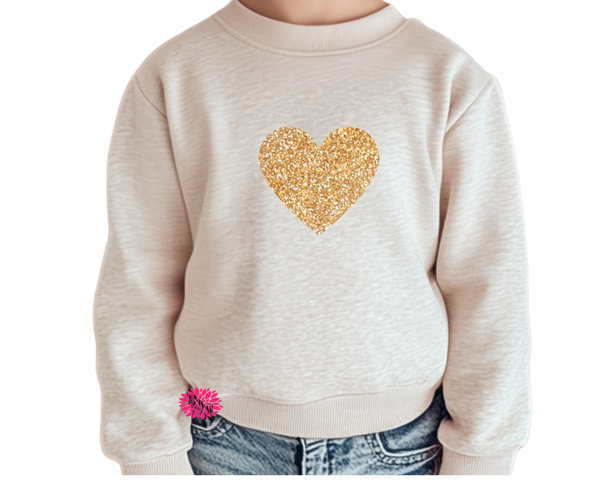 Toddler Sweatshirt, Gold Glitter Heart Valentine Sweatshirt, Kids Sweatshirt, More Sweatshirt Colors, Toddler Valentines Day Sweatshirt