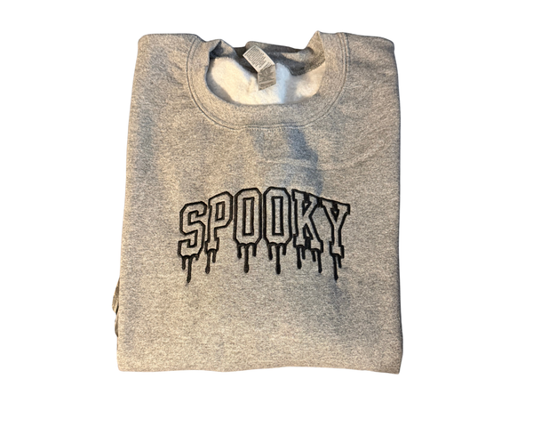 Spooky Embroidered Sweatshirt, Spooky Dripping Letters Embroidered Sweatshirt, Embroidered Halloween Sweatshirt, Many Colors