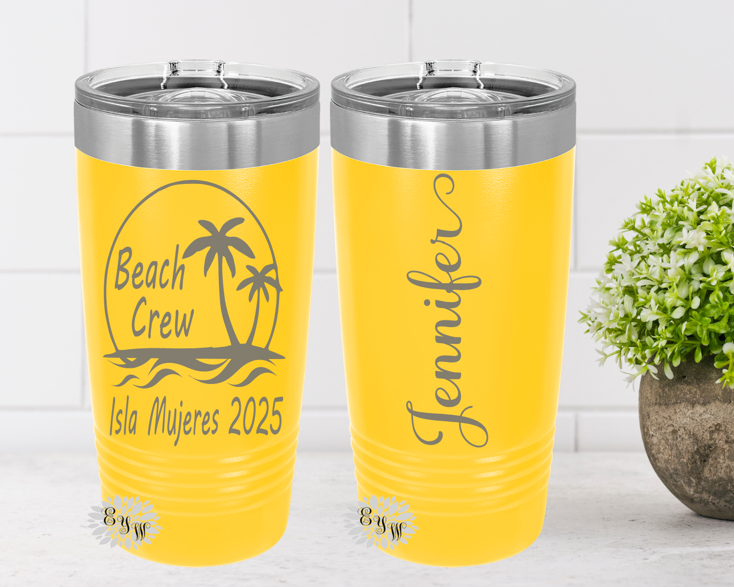 Vacation Tumbler, Engraved 20oz 2-Sided Tumbler, Personalized Etched Tumbler, Slider Lid, Stainless Steel Coffee Tumbler, Your Name, Saying